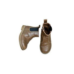 Toddler Brown Faux Leather Ankle Boots With Side Zipper & Pull Tabs Size 6